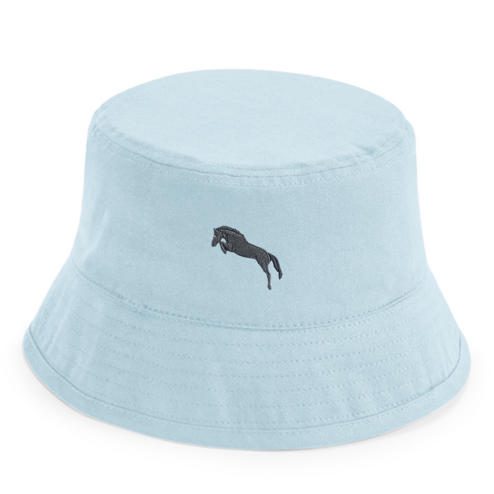 Heytoki Kinder-Fischerhut aus Bio-Baumwolle in Powder Blue (Hellblau) mit gesticktem Pferdemotiv