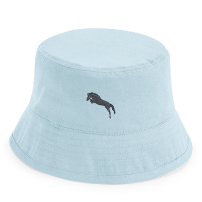 Heytoki Kinder-Fischerhut aus Bio-Baumwolle in Powder Blue (Hellblau) mit gesticktem Pferdemotiv