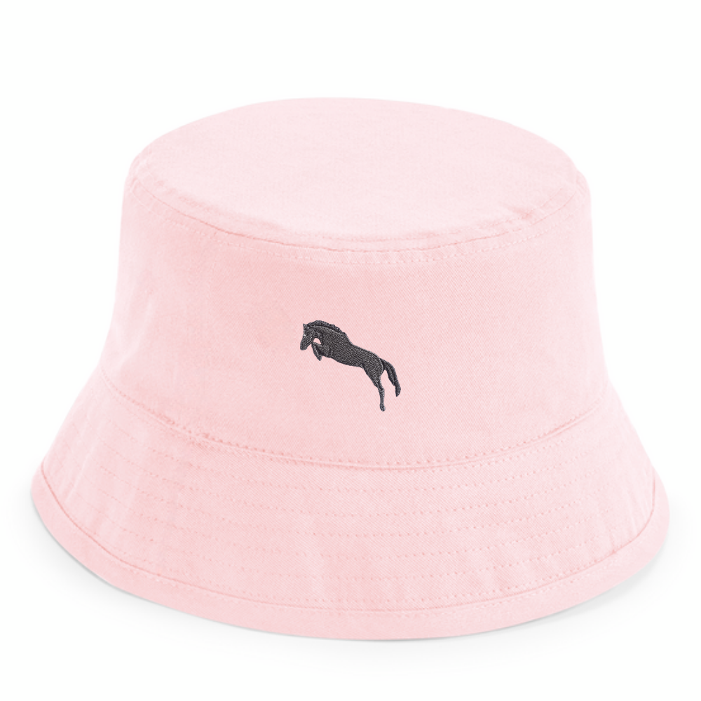 Heytoki Kinder-Fischerhut aus Bio-Baumwolle in Powder Pink (Rosa) mit gesticktem Pferdemotiv