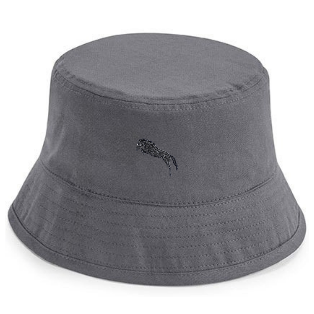 Heytoki Fischerhut aus Bio-Baumwolle in Gray mit gesticktem Pferdemotiv