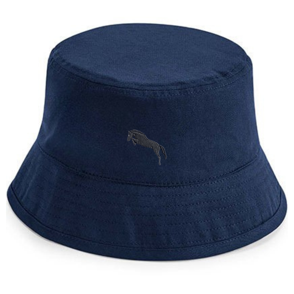 Heytoki Fischerhut aus Bio-Baumwolle in Navy mit gesticktem Pferdemotiv