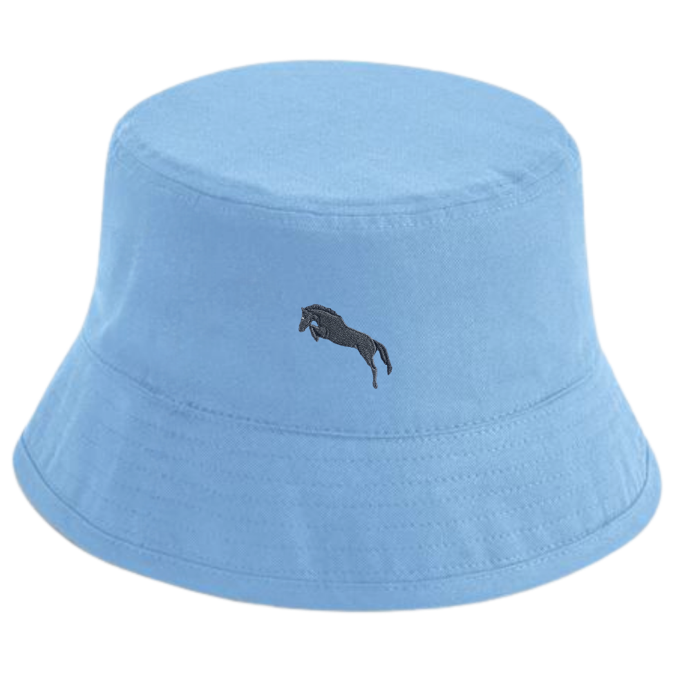 Heytoki Fischerhut aus Bio-Baumwolle in Sky Blue mit gesticktem Pferdemotiv
