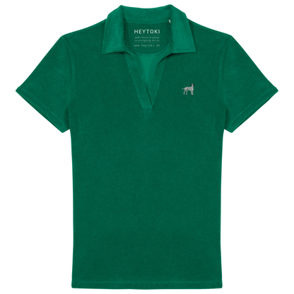 Heytoki Damen-Frottee-Poloshirt aus Bio-Baumwollmix in Malachite Green mit gesticktem Dalmatinermotiv