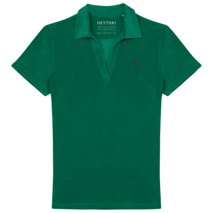 Heytoki Damen-Frottee-Poloshirt aus Bio-Baumwollmix in Malachite Green mit gesticktem Pferdemotiv