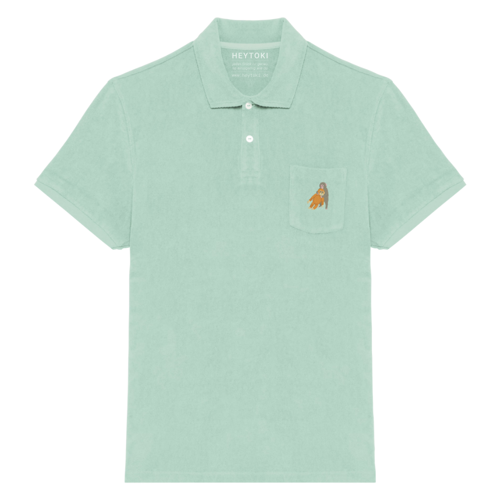 Heytoki Herren-Frottee-Poloshirt in Brook Green mit gesticktem Affenmotiv