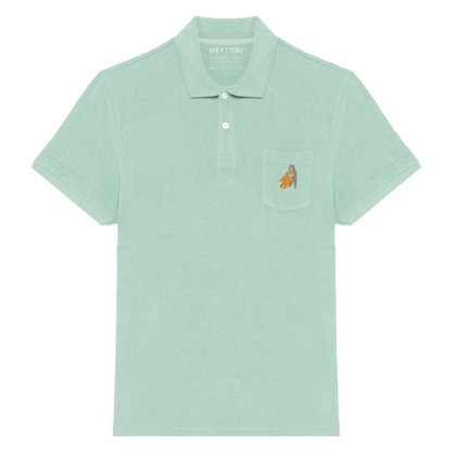 Heytoki Herren-Frottee-Poloshirt in Brook Green mit gesticktem Affenmotiv