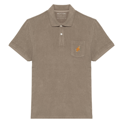 Heytoki Herren-Frottee-Poloshirt in Cream Coffee mit gesticktem Affenmotiv