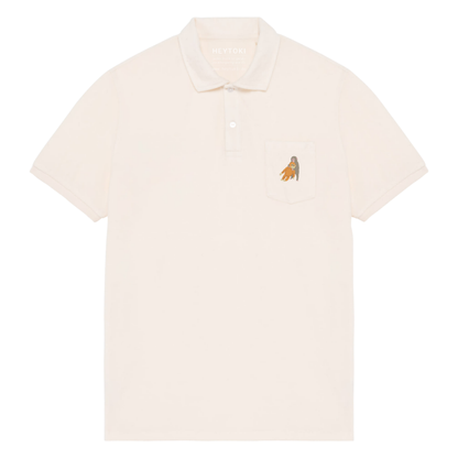 Heytoki Herren-Frottee-Poloshirt in Ivory mit gesticktem Affenmotiv