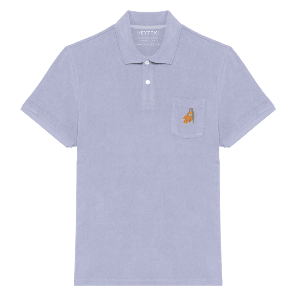 Heytoki Herren-Frottee-Poloshirt in Lavender mit gesticktem Affenmotiv