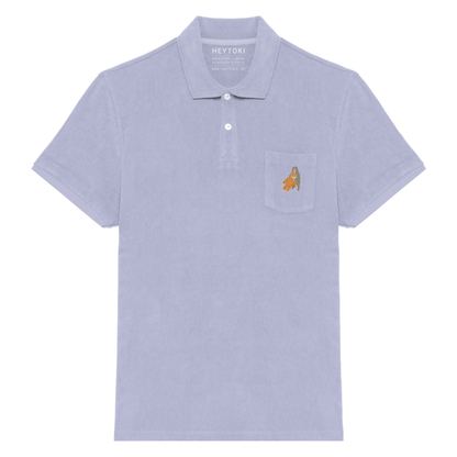 Heytoki Herren-Frottee-Poloshirt in Lavender mit gesticktem Affenmotiv