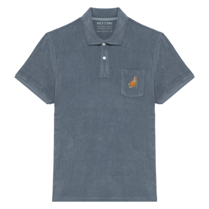 Heytoki Herren-Frottee-Poloshirt in Mineral Grey mit gesticktem Affenmotiv