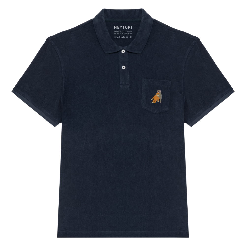 Heytoki Herren-Frottee-Poloshirt in Navy Blue mit gesticktem Affenmotiv