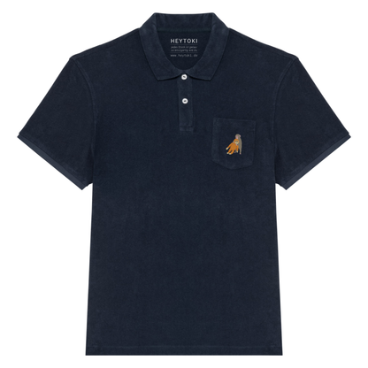 Heytoki Herren-Frottee-Poloshirt in Navy Blue mit gesticktem Affenmotiv