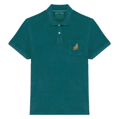 Heytoki Herren-Frottee-Poloshirt in Peacock Green mit gesticktem Affenmotiv