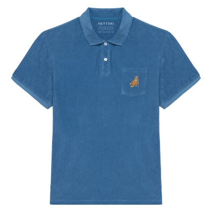 Heytoki Herren-Frottee-Poloshirt in Riviera Blue mit gesticktem Affenmotiv