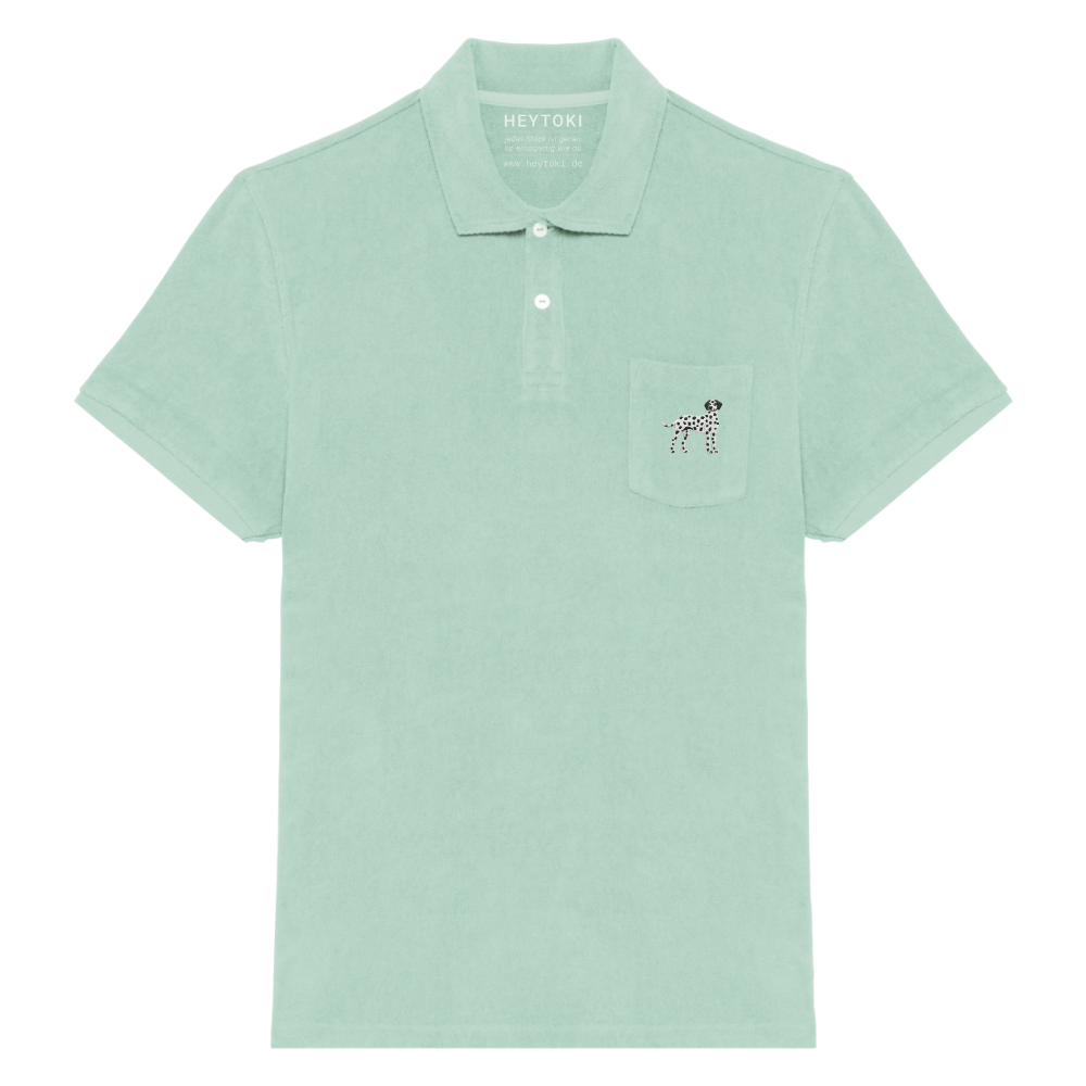 Heytoki Herren-Frottee-Poloshirt in Brook Green mit gesticktem Dalmatinermotiv
