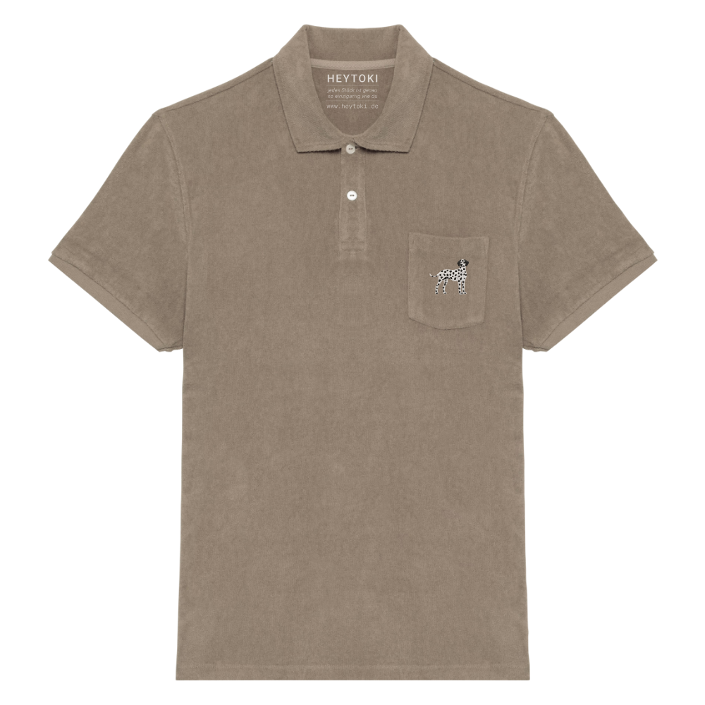 Heytoki Herren-Frottee-Poloshirt in Cream Coffee mit gesticktem Dalmatinermotiv
