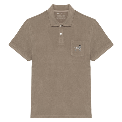 Heytoki Herren-Frottee-Poloshirt in Cream Coffee mit gesticktem Dalmatinermotiv
