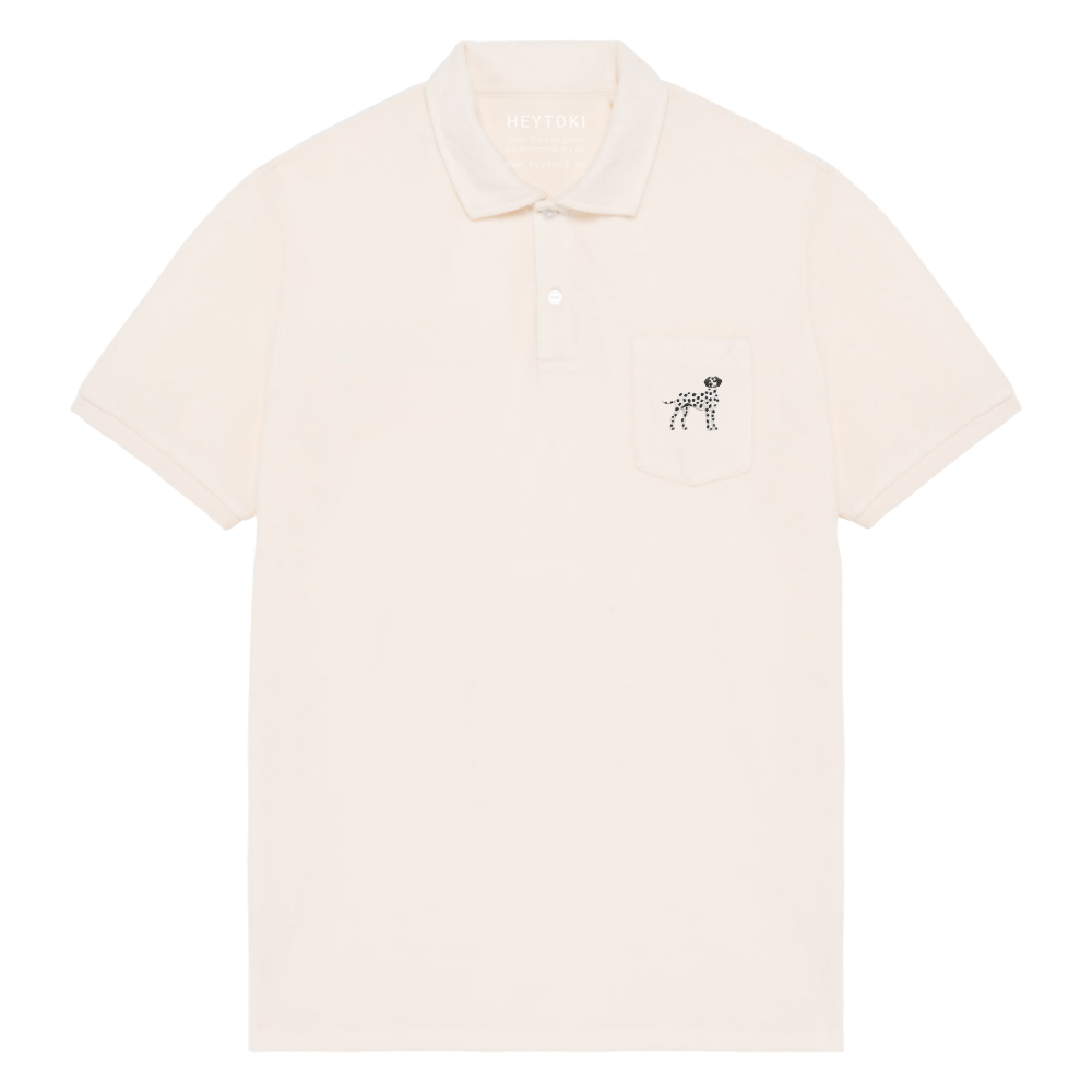 Heytoki Herren-Frottee-Poloshirt in Ivory mit gesticktem Dalmatinermotiv