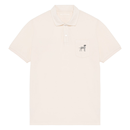 Heytoki Herren-Frottee-Poloshirt in Ivory mit gesticktem Dalmatinermotiv