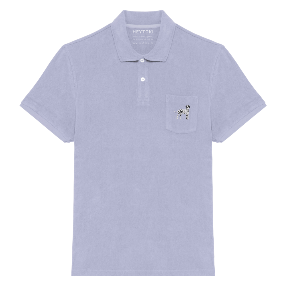 Heytoki Herren-Frottee-Poloshirt in Lavender mit gesticktem Dalmatinermotiv