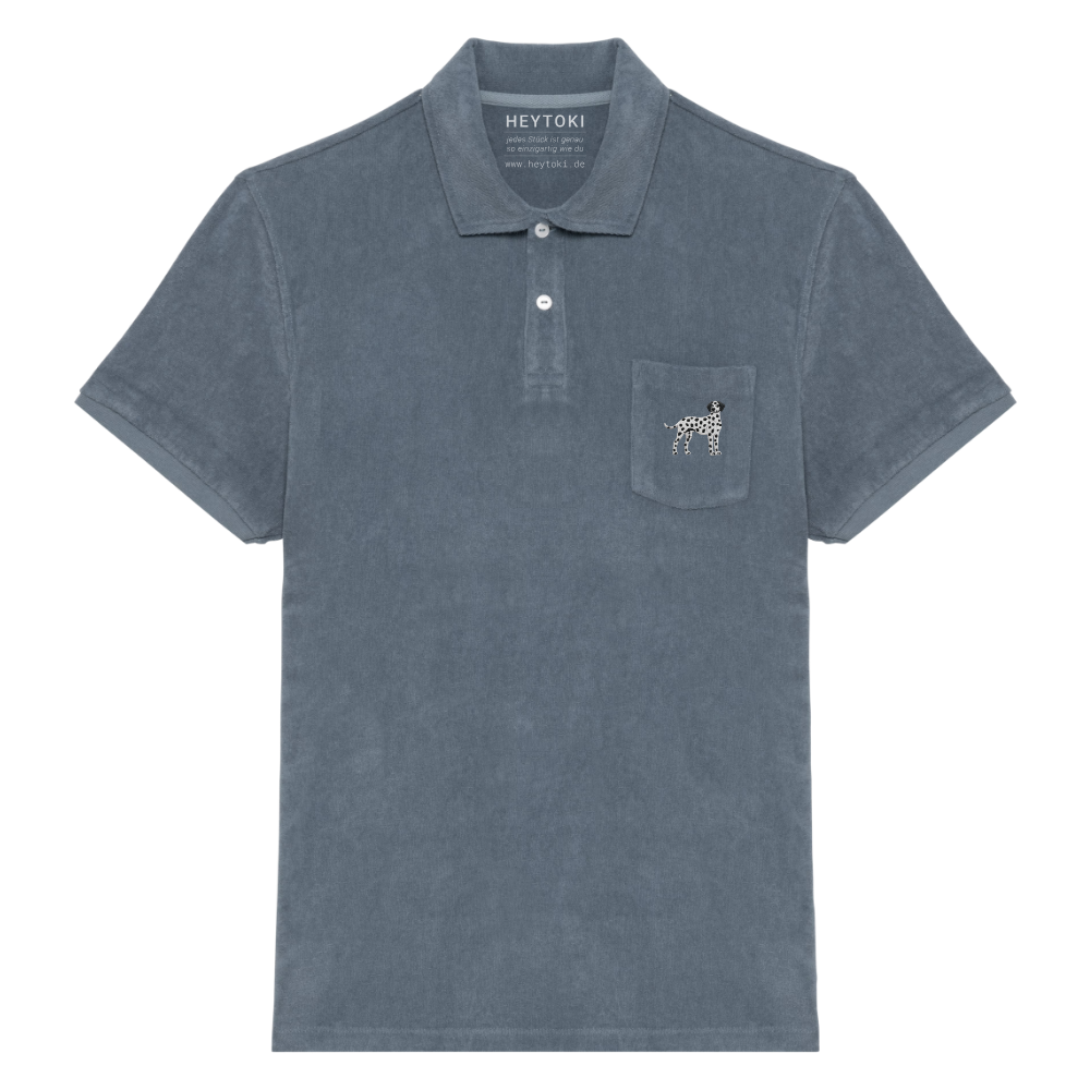 Heytoki Herren-Frottee-Poloshirt in Mineral Grey mit gesticktem Dalmatinermotiv