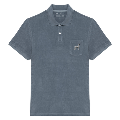Heytoki Herren-Frottee-Poloshirt in Mineral Grey mit gesticktem Dalmatinermotiv