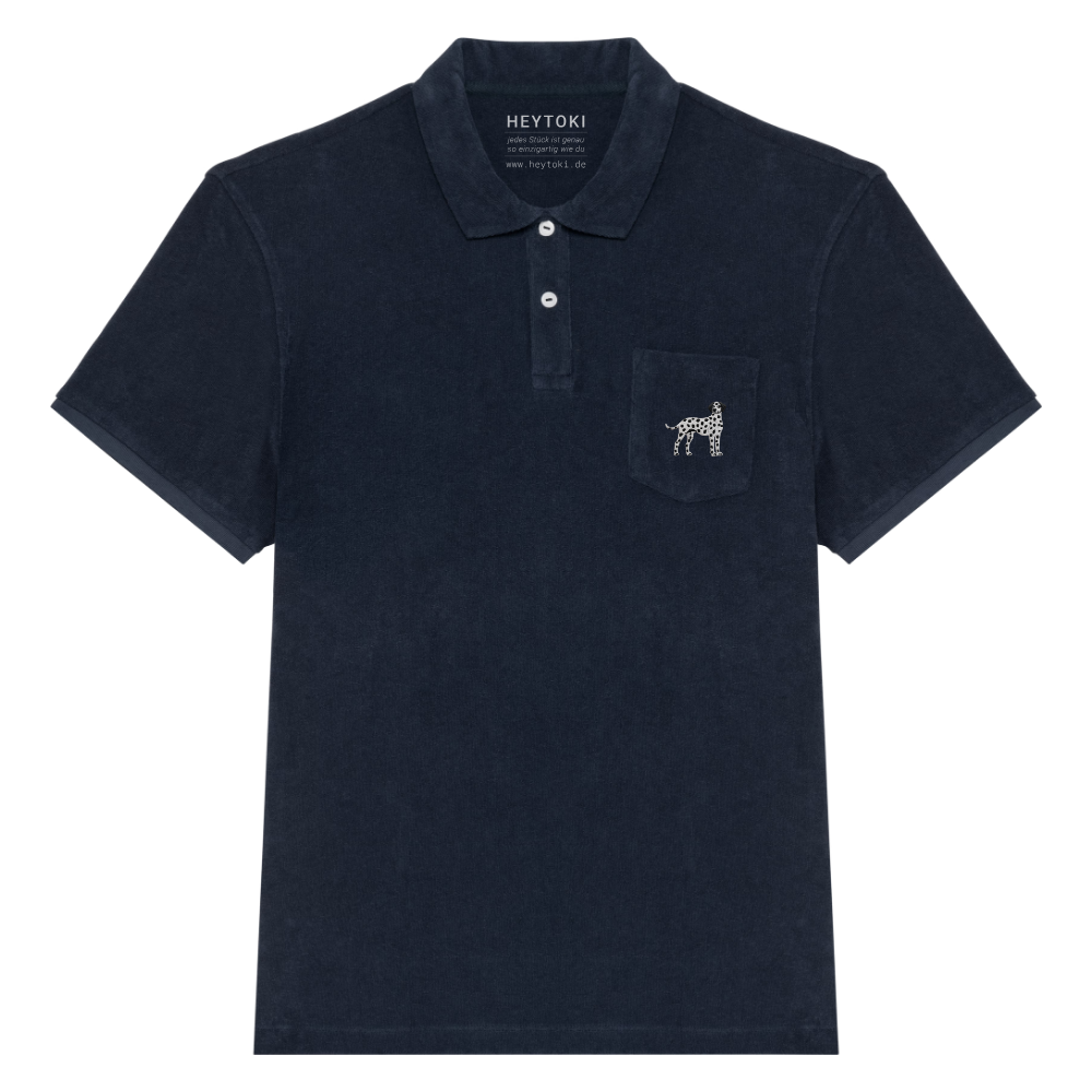 Heytoki Herren-Frottee-Poloshirt in Navy Blue mit gesticktem Dalmatinermotiv