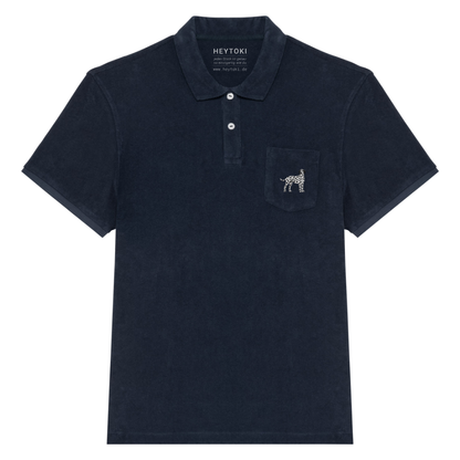 Heytoki Herren-Frottee-Poloshirt in Navy Blue mit gesticktem Dalmatinermotiv