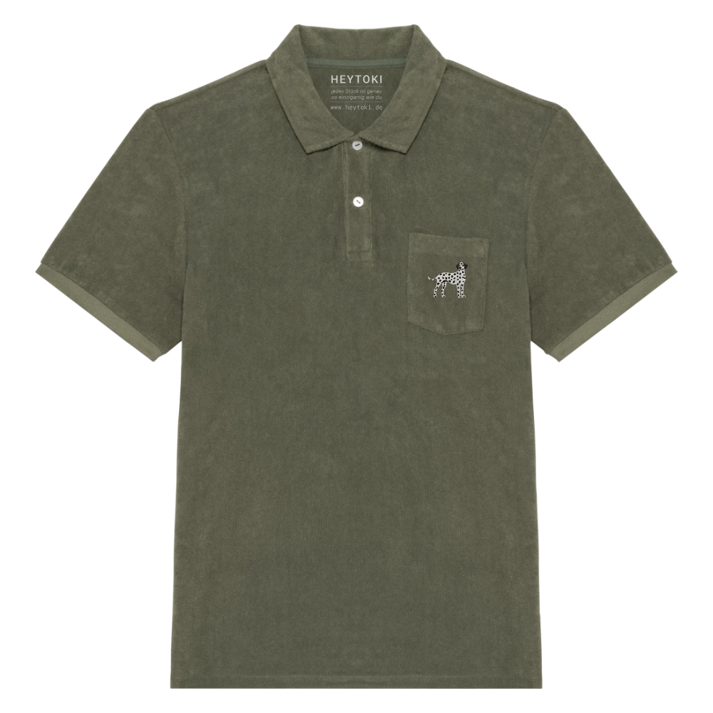 Heytoki Herren-Frottee-Poloshirt in Organic Khaki mit gesticktem Dalmatinermotiv