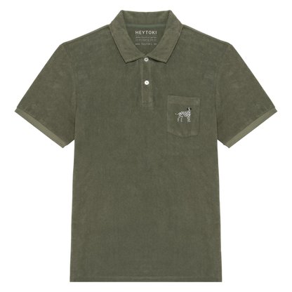Heytoki Herren-Frottee-Poloshirt in Organic Khaki mit gesticktem Dalmatinermotiv