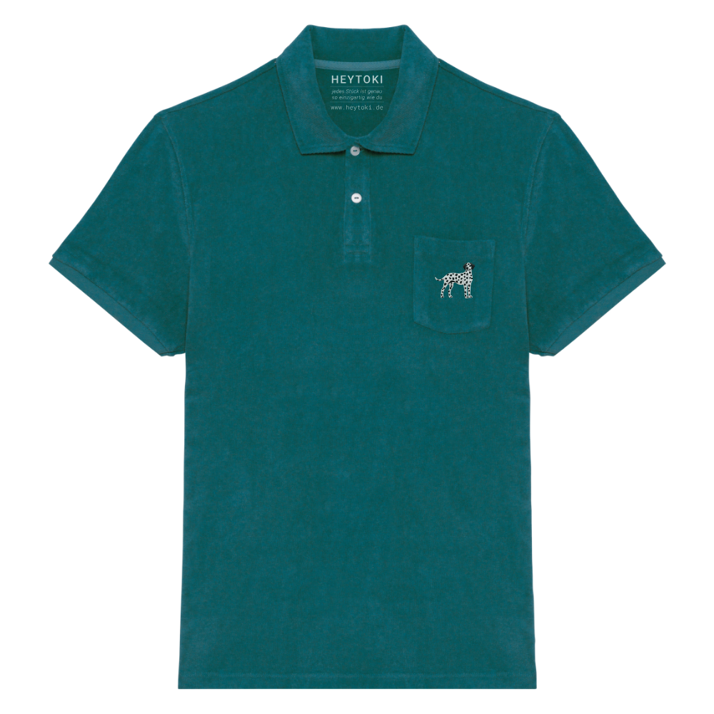 Heytoki Herren-Frottee-Poloshirt in Peacock Green mit gesticktem Dalmatinermotiv