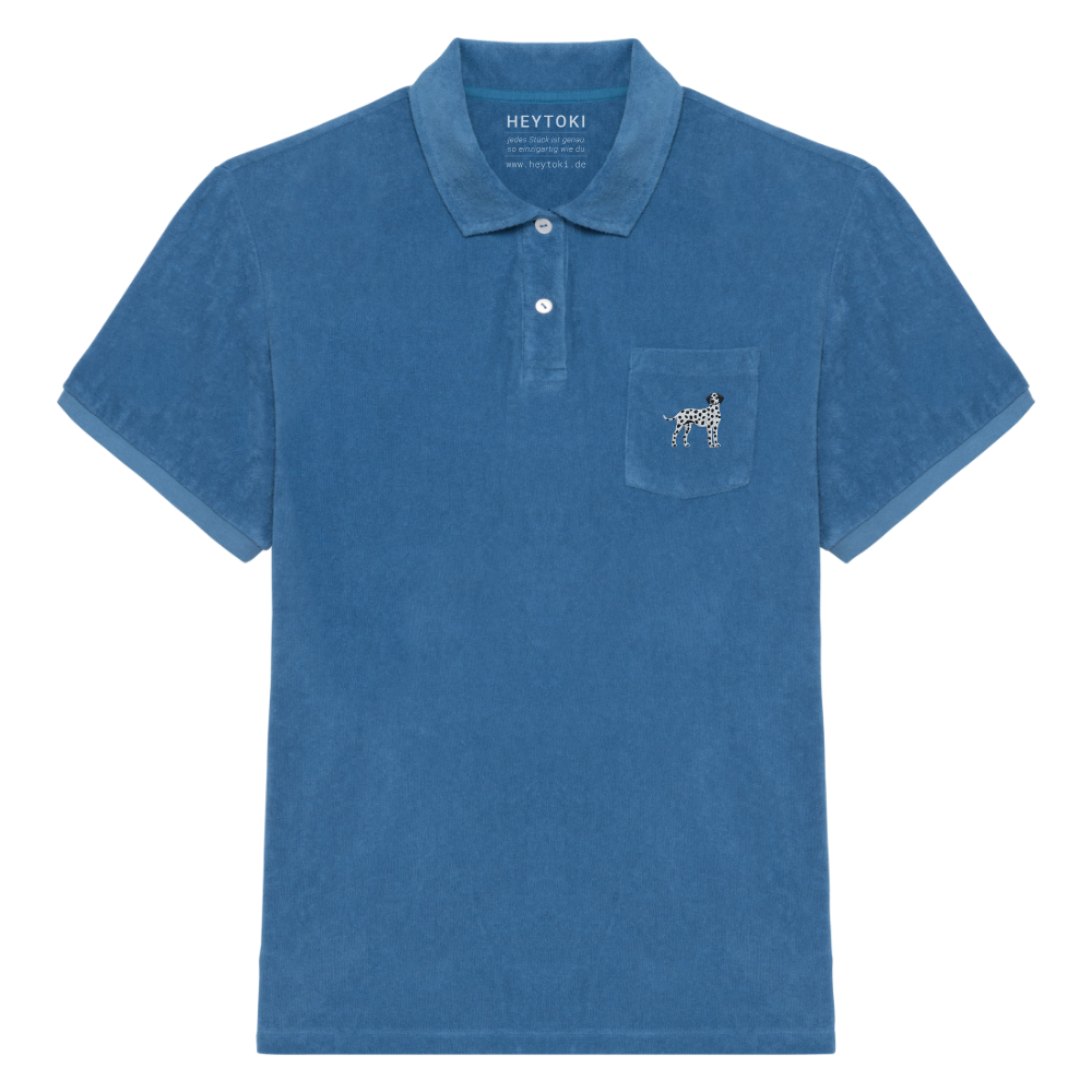 Heytoki Herren-Frottee-Poloshirt in Riviera Blue mit gesticktem Dalmatinermotiv