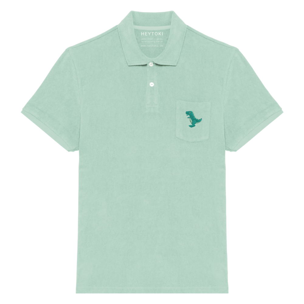 Heytoki Herren-Frottee-Poloshirt in Brook Green mit gesticktem Dinomotiv