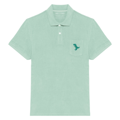 Heytoki Herren-Frottee-Poloshirt in Brook Green mit gesticktem Dinomotiv