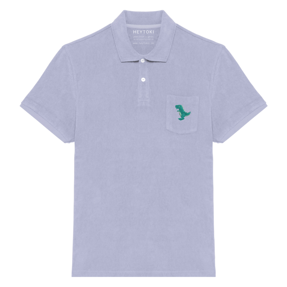 Heytoki Herren-Frottee-Poloshirt in Lavender mit gesticktem Dinomotiv