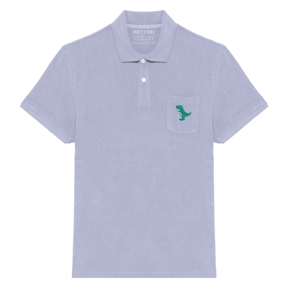 Heytoki Herren-Frottee-Poloshirt in Lavender mit gesticktem Dinomotiv