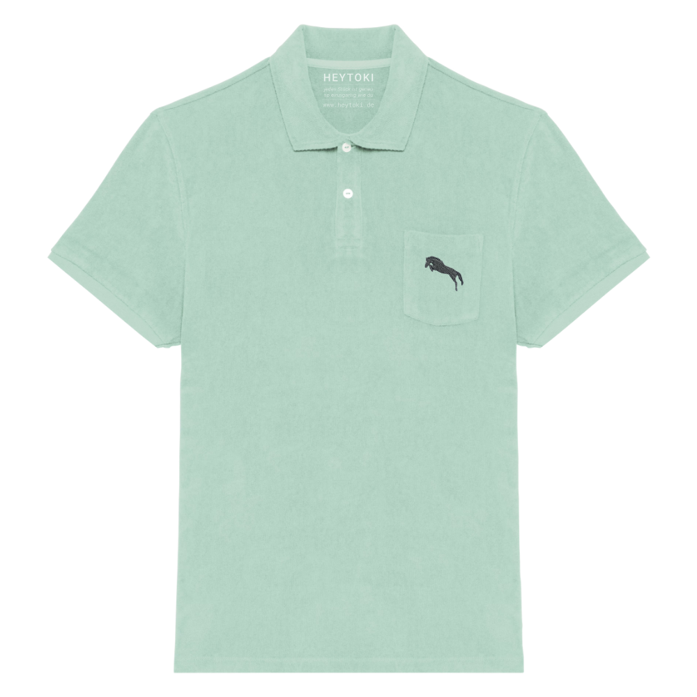 Heytoki Herren-Frottee-Poloshirt in Brook Green mit gesticktem Pferdemotiv