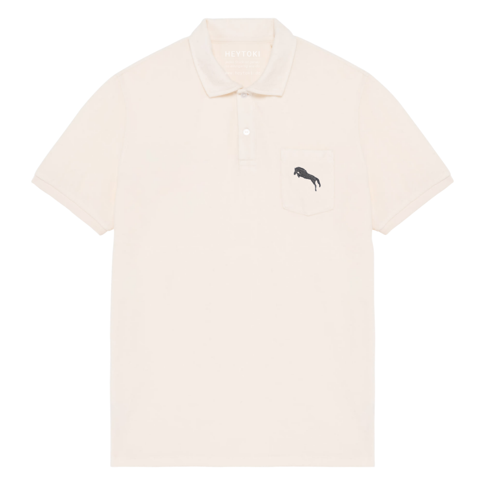 Heytoki Herren-Frottee-Poloshirt in Ivory mit gesticktem Pferdemotiv