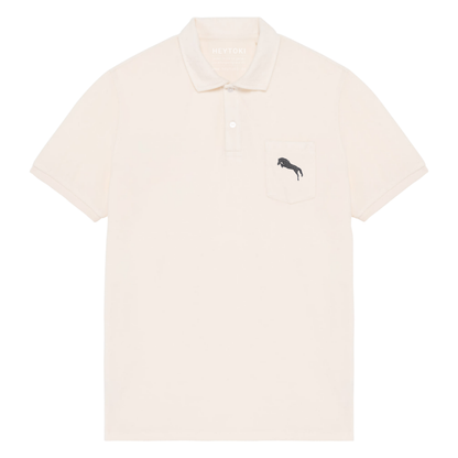 Heytoki Herren-Frottee-Poloshirt in Ivory mit gesticktem Pferdemotiv