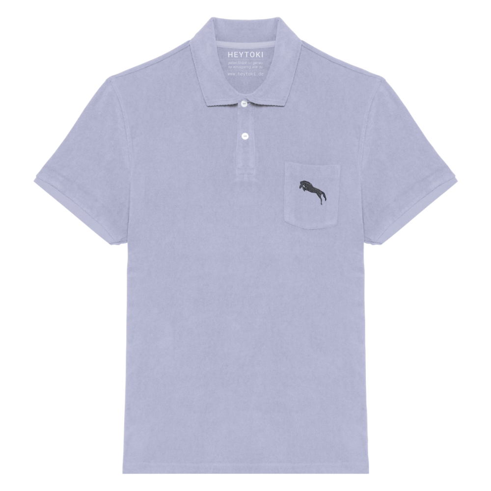Heytoki Herren-Frottee-Poloshirt in Lavender mit gesticktem Pferdemotiv