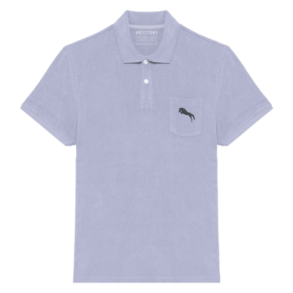 Heytoki Herren-Frottee-Poloshirt in Lavender mit gesticktem Pferdemotiv