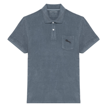 Heytoki Herren-Frottee-Poloshirt in Mineral Grey mit gesticktem Pferdemotiv