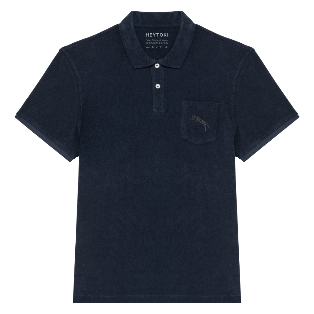Heytoki Herren-Frottee-Poloshirt in Navy Blue mit gesticktem Pferdemotiv