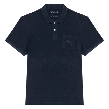 Heytoki Herren-Frottee-Poloshirt in Navy Blue mit gesticktem Pferdemotiv