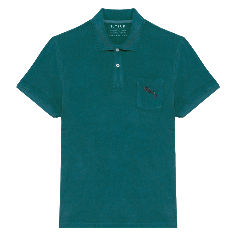 Heytoki Herren-Frottee-Poloshirt in Peacock Green mit gesticktem Pferdemotiv