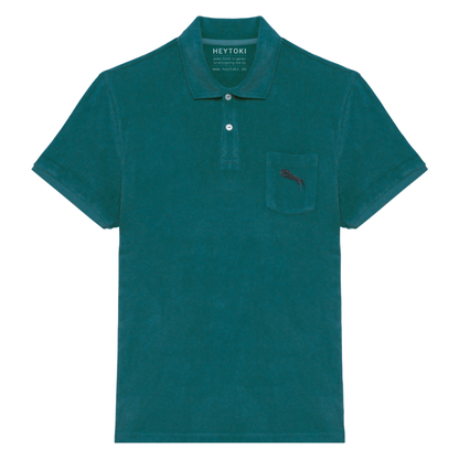 Heytoki Herren-Frottee-Poloshirt in Peacock Green mit gesticktem Pferdemotiv