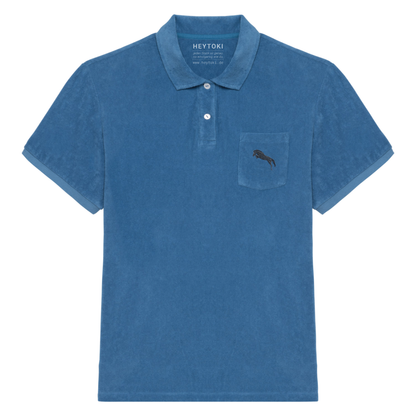 Heytoki Herren-Frottee-Poloshirt in Riviera Blue mit gesticktem Pferdemotiv