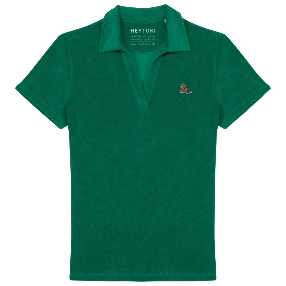 Damen Frottee Polo-Shirt in malachite green
