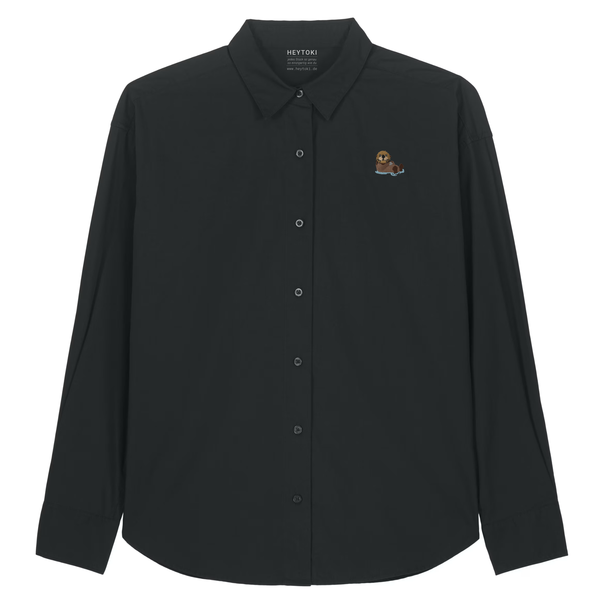Herren Popeline Hemd mit Otter in Black